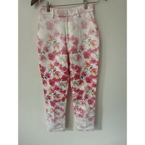 Winter Bloom Pants Justin Tong Size 8 Floral Straight Cocktail Art To Wear New